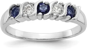 Solid 14k White Gold Diamond Sapphire Blue September Gemstone Wedding Band Ring (.2 cttw.)
