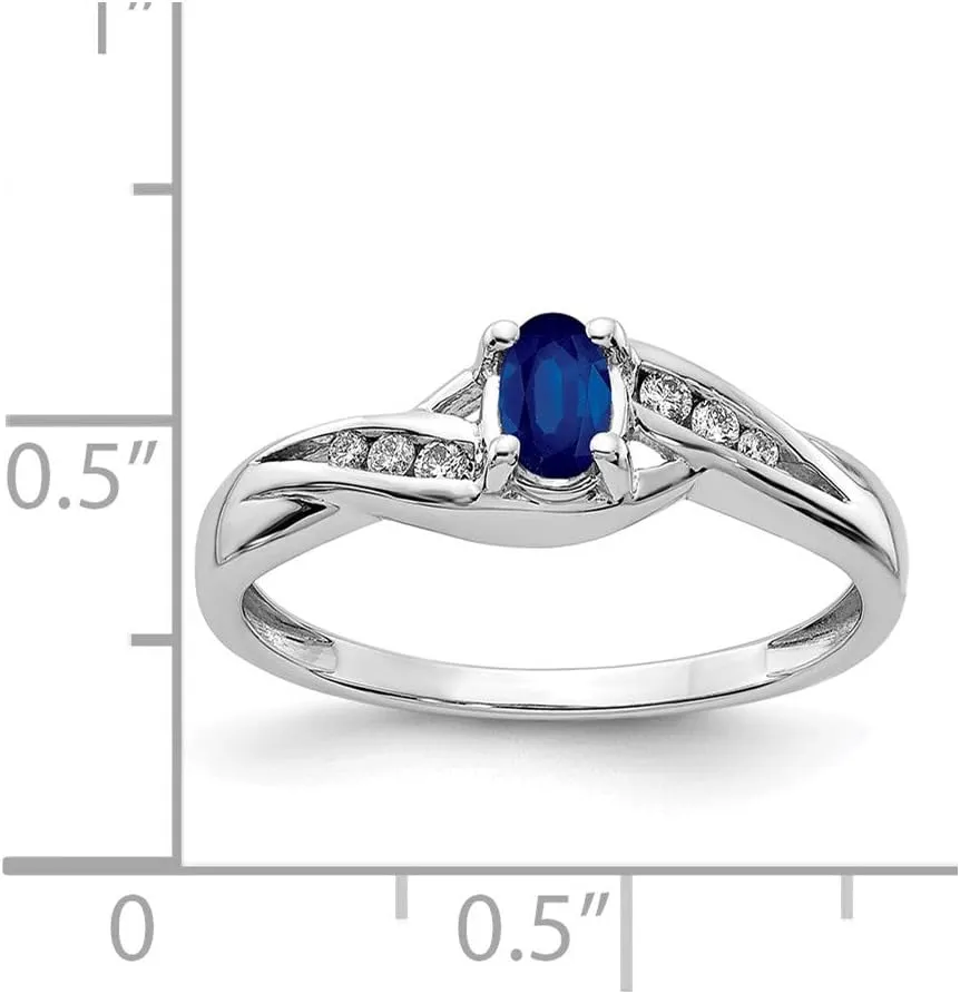 Solid 14k White Gold Sapphire Blue September Gemstone Diamond Engagement Ring (.08 cttw.)