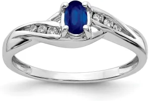 Solid 14k White Gold Sapphire Blue September Gemstone Diamond Engagement Ring (.08 cttw.)