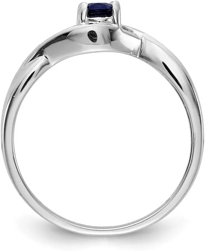Solid 14k White Gold Sapphire Blue September Gemstone Diamond Engagement Ring (.08 cttw.)