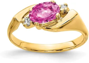 Solid 14k Yellow Gold 7x5mm Oval Pink Sapphire VS Diamond Engagement Ring (.056 cttw.)