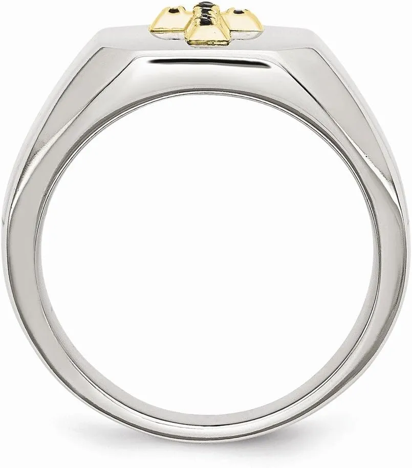 Solid Stainless Steel 14K W/Sapphire Cross Ring