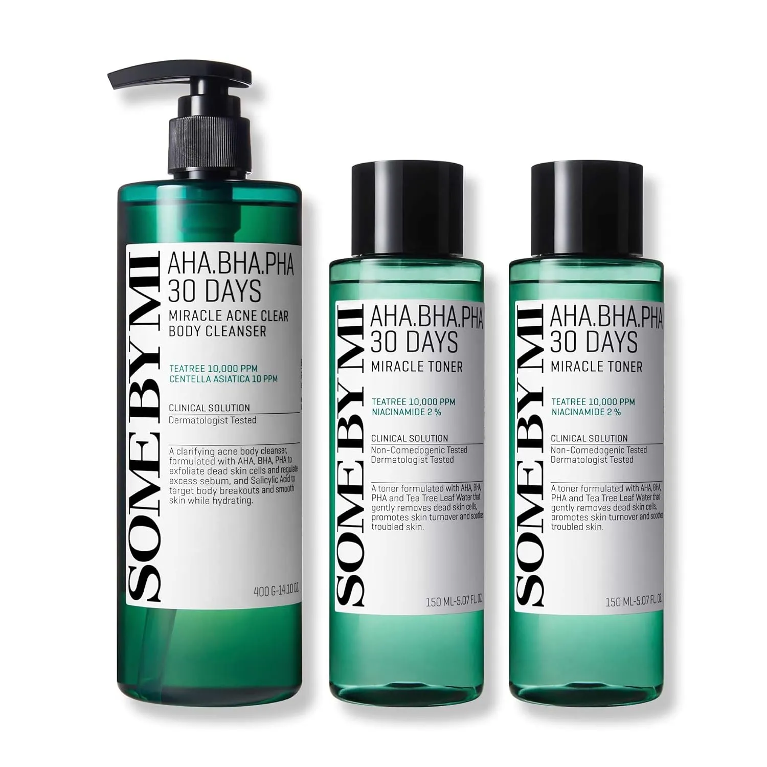 SOME BY MI AHA BHA PHA 30 Days Miracle Toner Pack of 2   AHA BHA PHA 30 Days Miracle Acne Clear Body Cleanser