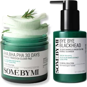 SOME BY MI AHA BHA PHA 30 Days Miracle Truecica Clear Pad   Bye Bye Blackhead 30 Days Miracle Green Tea Tox Bubble Cleanser
