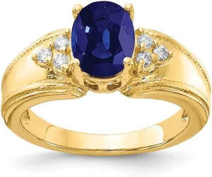 Sonia Jewels Real 14k Yellow Gold 8x6mm Oval Sapphire Blue September Gemstone VS Diamond Engagement Ring (.09 cttw.)