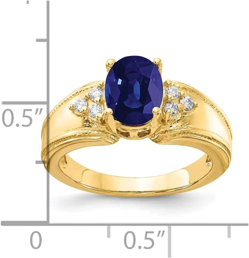 Sonia Jewels Real 14k Yellow Gold 8x6mm Oval Sapphire Blue September Gemstone VS Diamond Engagement Ring (.09 cttw.)