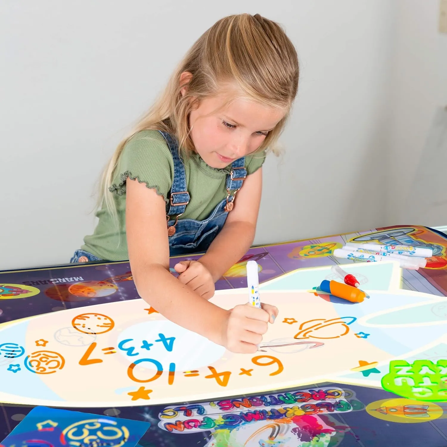 Space Rocket Science Theme Magic doodle Aqua Mat Large Square Water Drawing Play Mat Kinesthetic Learning Toys for ages 3, 4, 5, 6, 7, 8, 9, 10, 11, 12 years olds Mess Free Doodle Mat for Toddlers