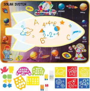 Space Rocket Science Theme Magic doodle Aqua Mat Large Square Water Drawing Play Mat Kinesthetic Learning Toys for ages 3, 4, 5, 6, 7, 8, 9, 10, 11, 12 years olds Mess Free Doodle Mat for Toddlers