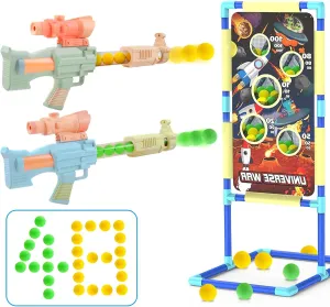 spaceexplorer Shooting Game Toy for Boys, Girls- 2 Player Toy Foam Blaster Air Guns, 24 Foam Bullet Balls Popper & Standing Shooting Target, Birthday Gifts for Age 3 4 5 6 7 8 9 10  Years Old Kids