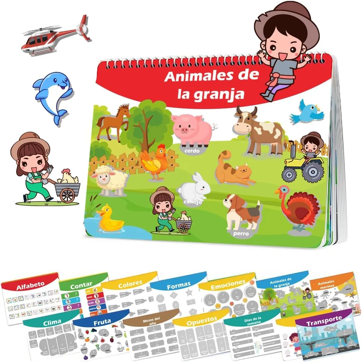 Spanish Busy Book for Toddlers, Montessori Preschool Learning Activities, 14 Bilingual Themes (English/Spanish) – Quiet Book for Kids Ages 2-4, Educational Travel Toys