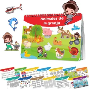 Spanish Busy Book for Toddlers, Montessori Preschool Learning Activities, 14 Bilingual Themes (English/Spanish) – Quiet Book for Kids Ages 2-4, Educational Travel Toys