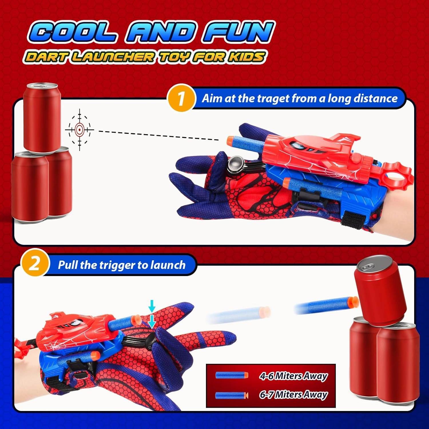 Spider Web Shooters Toy for Kids,Toys for 3-12 Year Old Boys Web Slinger Boy Toy with Glove Launcher,Toys for Age 5-7 4-6 6-8 Outdoor Game for Birthday Halloween Christmas Easter Gifts for 3-8(2 Pair)