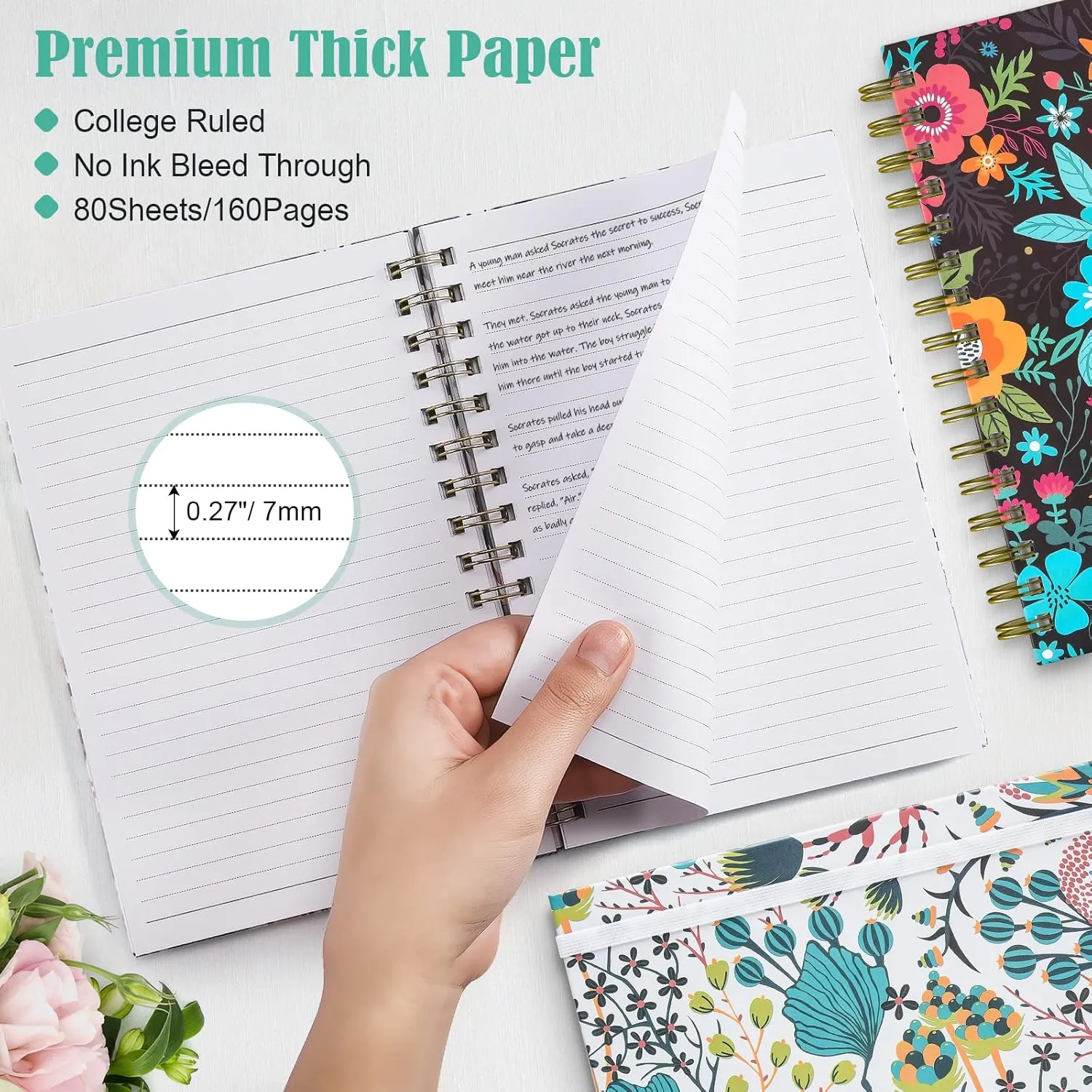 Spiral Notebook, 4 Pack A5 Lined Journal for Women, Hardcover Spiral Journal with 2 Pockets, College Ruled Notebooks, Cute Notebook for Office, School Supplies, Gifts (160 Pages, 6.3" x 8.46")