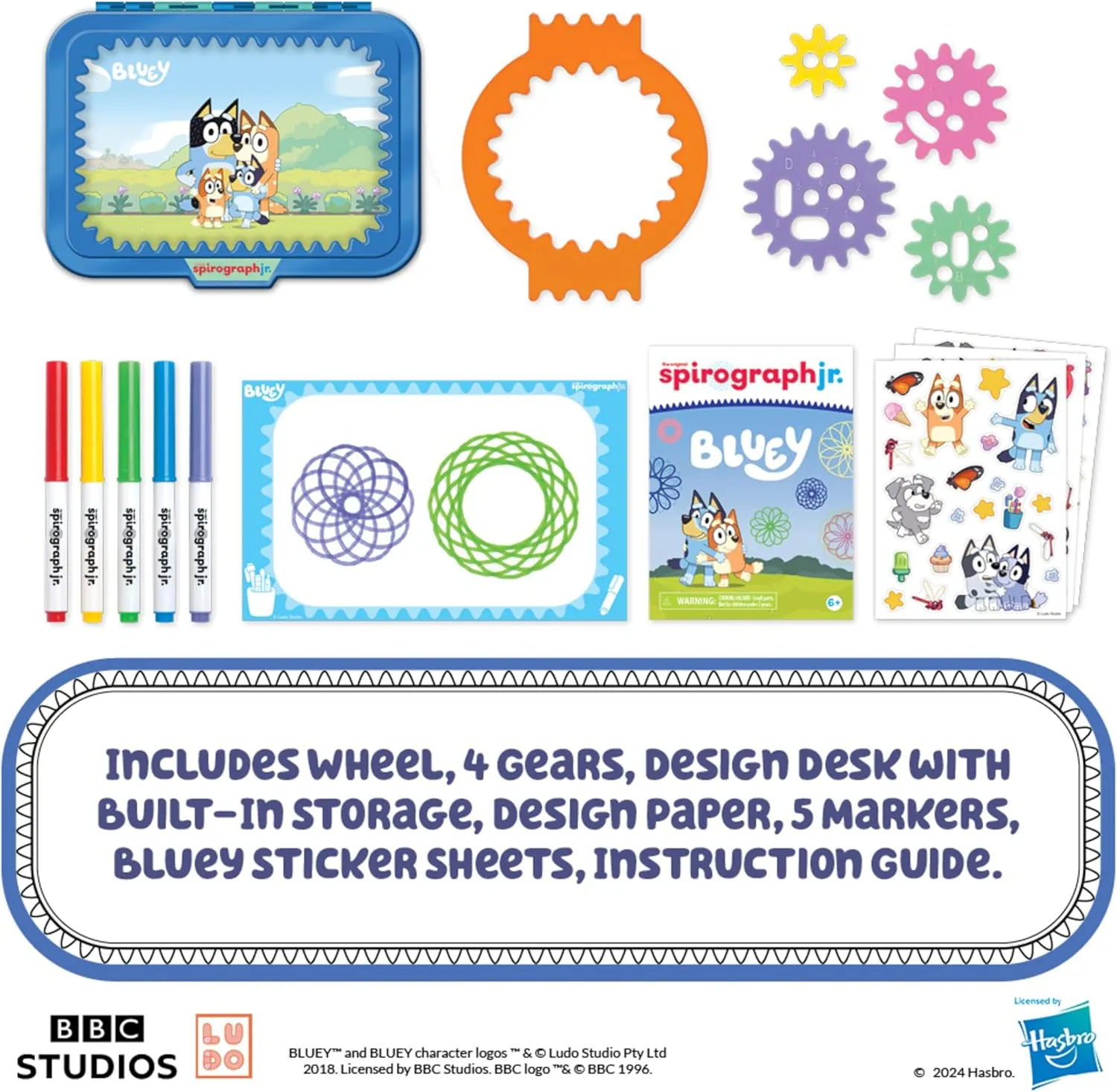 Spirograph Jr Bluey Toys - Toddler Arts and Crafts, Drawing Art Kit, Toddler Activities, Bluey Stickers, Drawing Pad, Jumbo Gears, Washable Markers, Unleash Your Child Inner Artist, Ages 3 