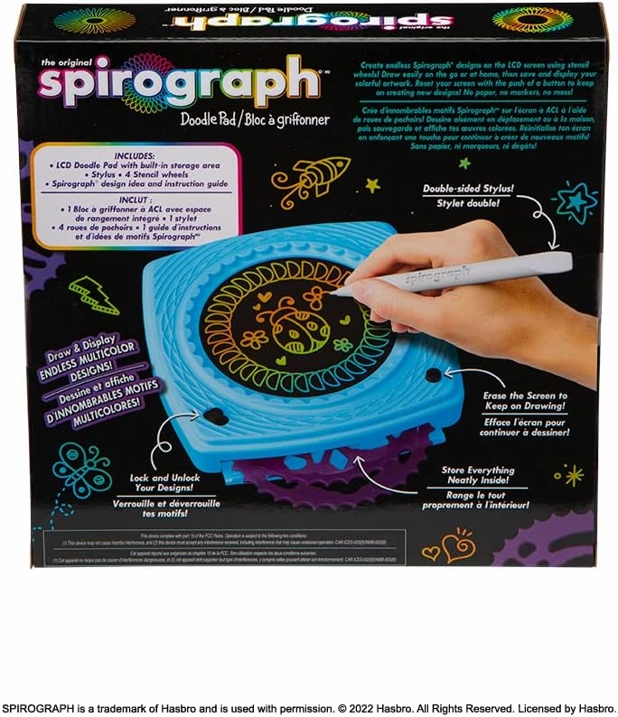 Spirograph Doodle Pad– Arts and Crafts, Scratch Art, LCD Writing Tablet for Kids, Kids Toys, Art Supplies, Drawing Kit, Spiral Art, Double-Sides Stylus, Build-in Storage, Stencils Included, Ages 5 