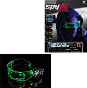SpyX Night Ops Glasses - Hi-Tech Spy Toy Gadget for Spy Kids Night Mission. Dual LED Lights: White Spotlight & 3-Color Silent Signal Lights. Mission Graphics Etched Into Surface