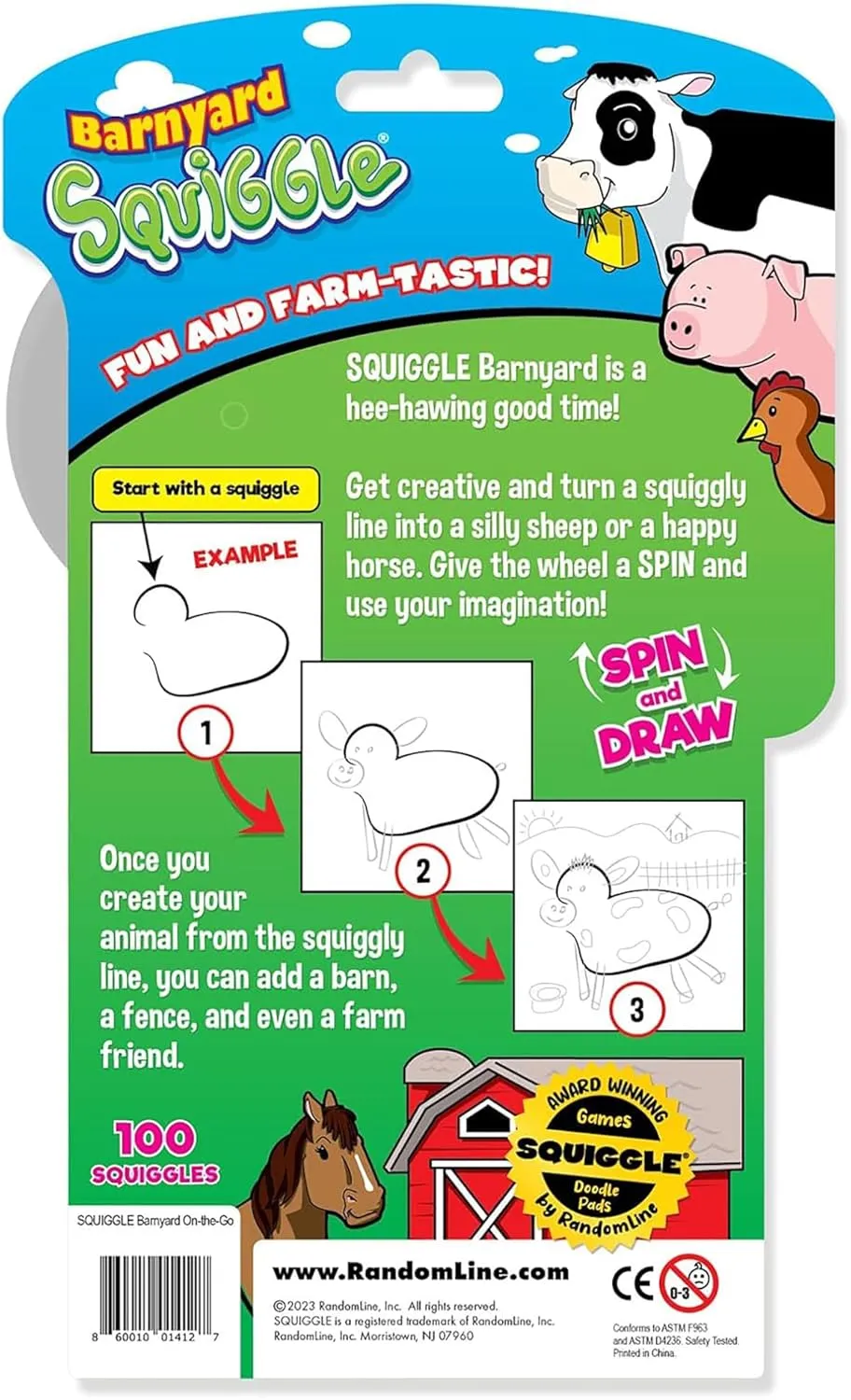 Squiggle Barnyard On-The-Go Doodle Pad- Spin & Draw, Create Animal & Farm Works of Art, Travel Activity Book, Kids 4 