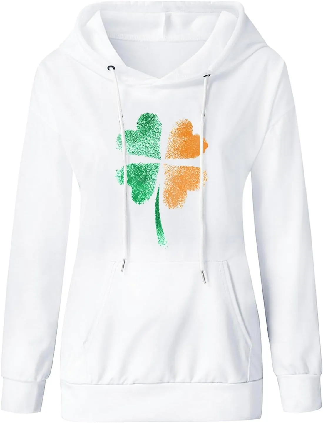 St. Patrick's Day Hoodies for Women Long Sleeve Casual Loose Pullover Tops Four Leaves Clover Shamrock 3D Printed Sweatshirts