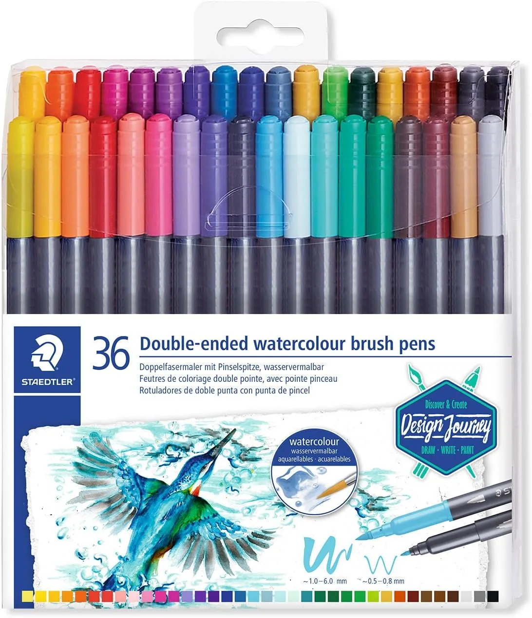 Staedtler 3001 TB36 ST Double-Ended Watercolour Brush Pen, 36 Count (Pack of 1), Multicolor