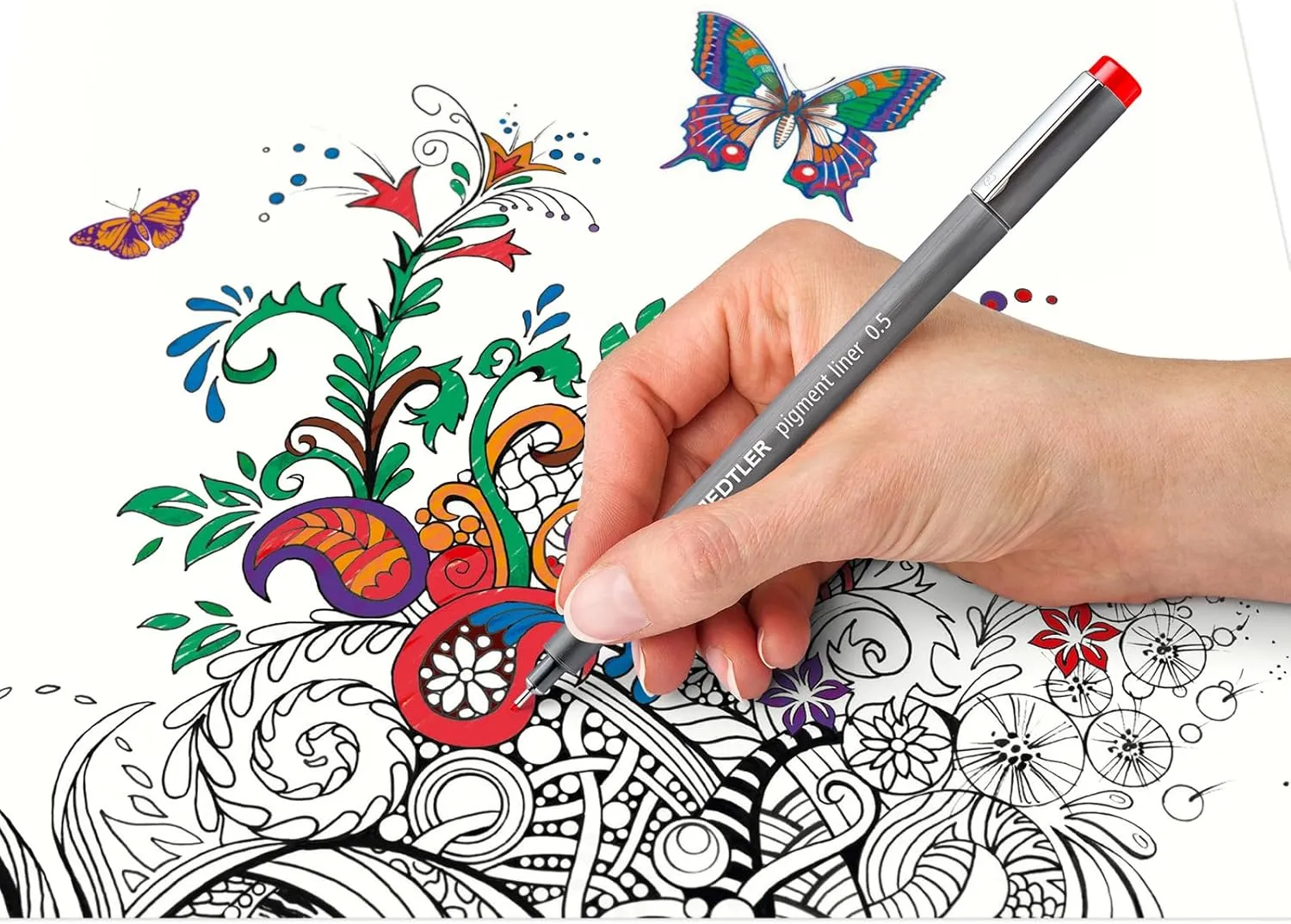 STAEDTLER 30805-SSB6 Pigment Liner Pens - Assorted Colours, 0.5 mm (Set of 6)