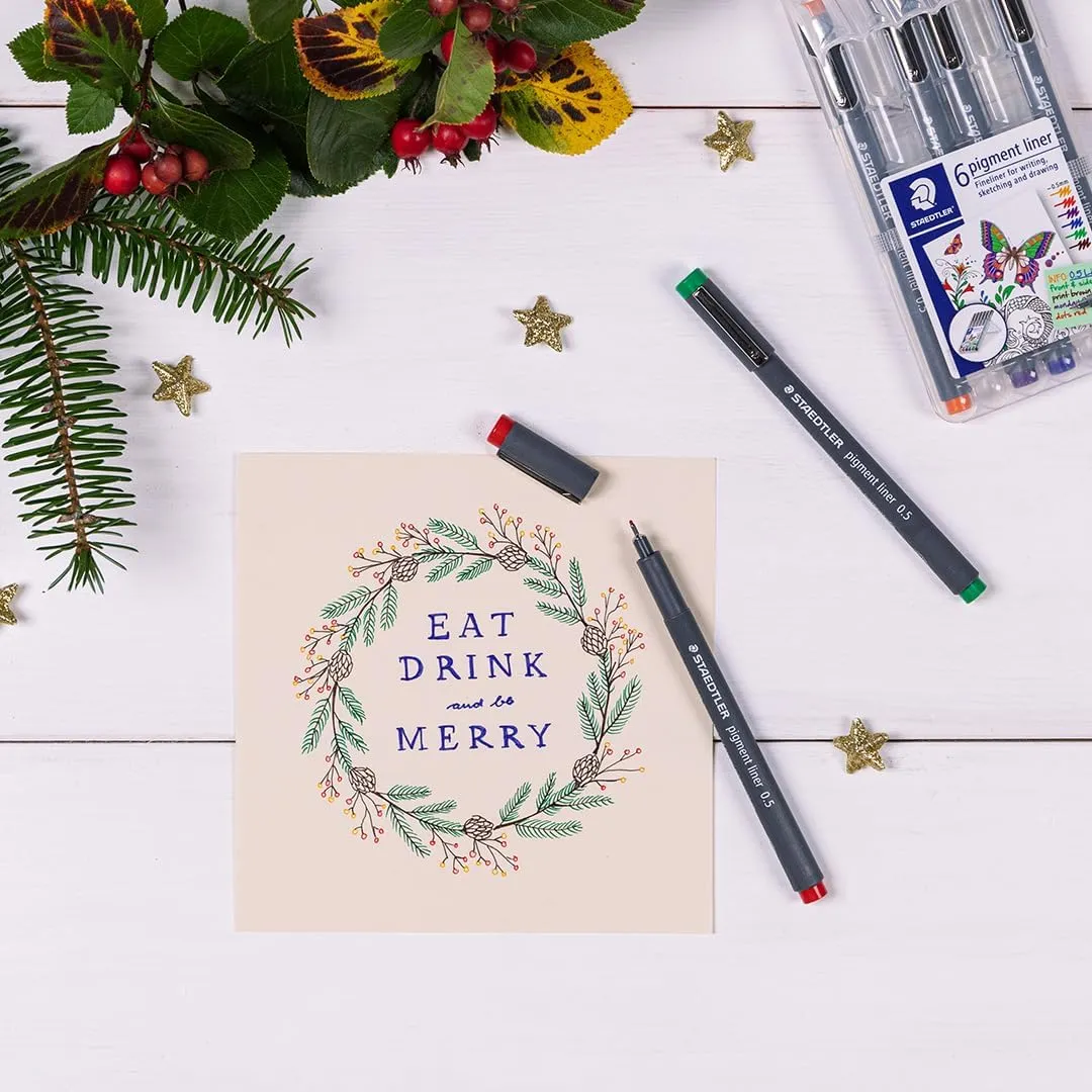 STAEDTLER 30805-SSB6 Pigment Liner Pens - Assorted Colours, 0.5 mm (Set of 6)
