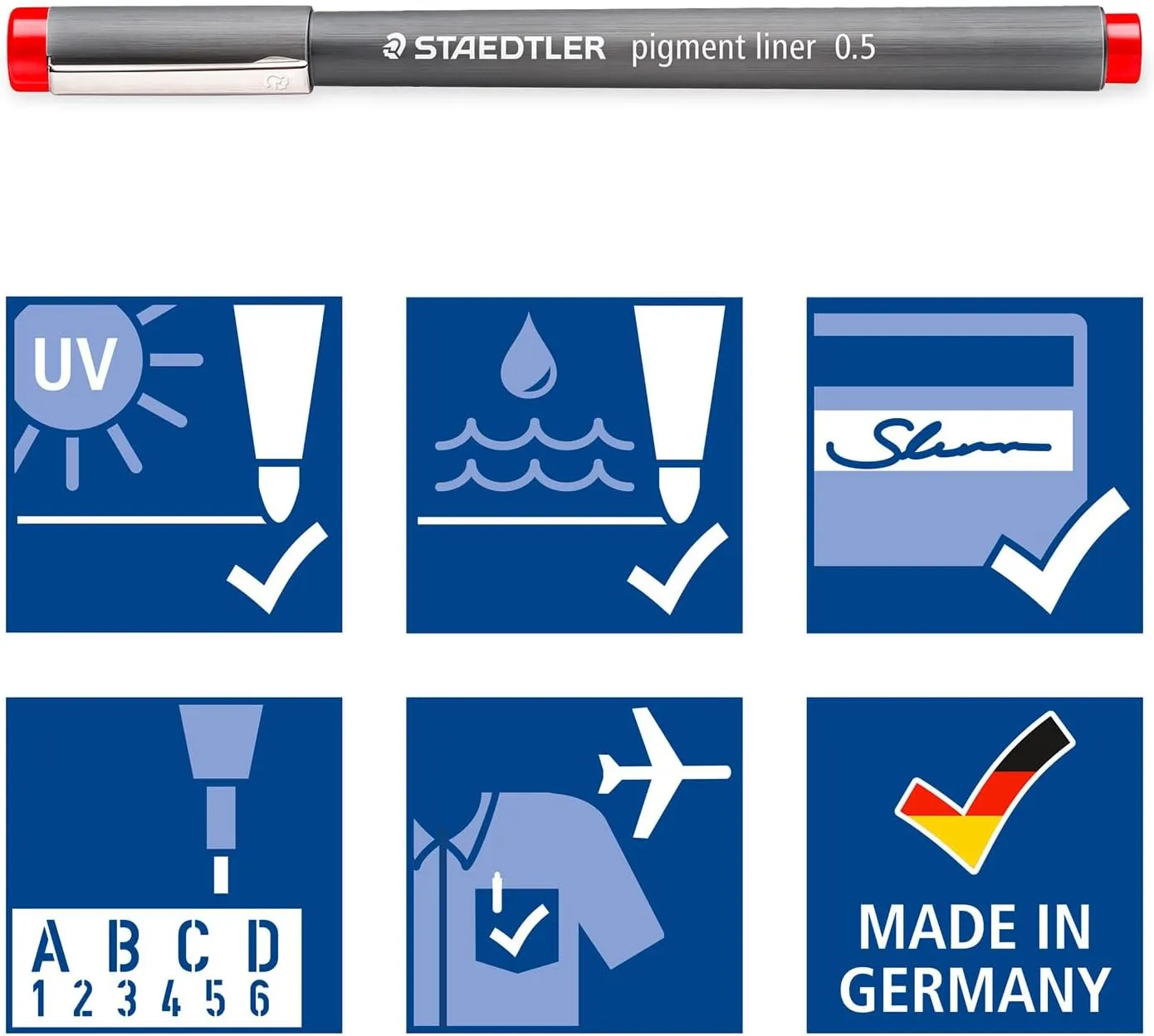 STAEDTLER 30805-SSB6 Pigment Liner Pens - Assorted Colours, 0.5 mm (Set of 6)