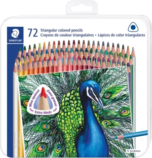 Staedtler Colored Pencils Set (72-Pack) - Ergonomic Triangular Barrel, Smooth 4mm Lines, Wood - 72 Vibrant Colors in Tin, for Artists & Students