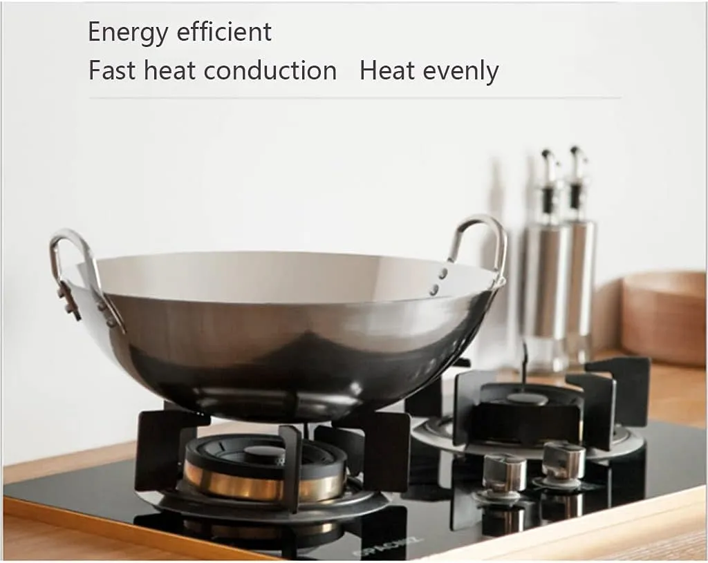Stainless Steel Non Magnetic Wok Multipurpose Chinese Style Uncoated Non Stick Wok 32cm 38cm Fast Heat Conduction Chef Pots Cooking Pot Kitchen Cookware for Outdoor Camping