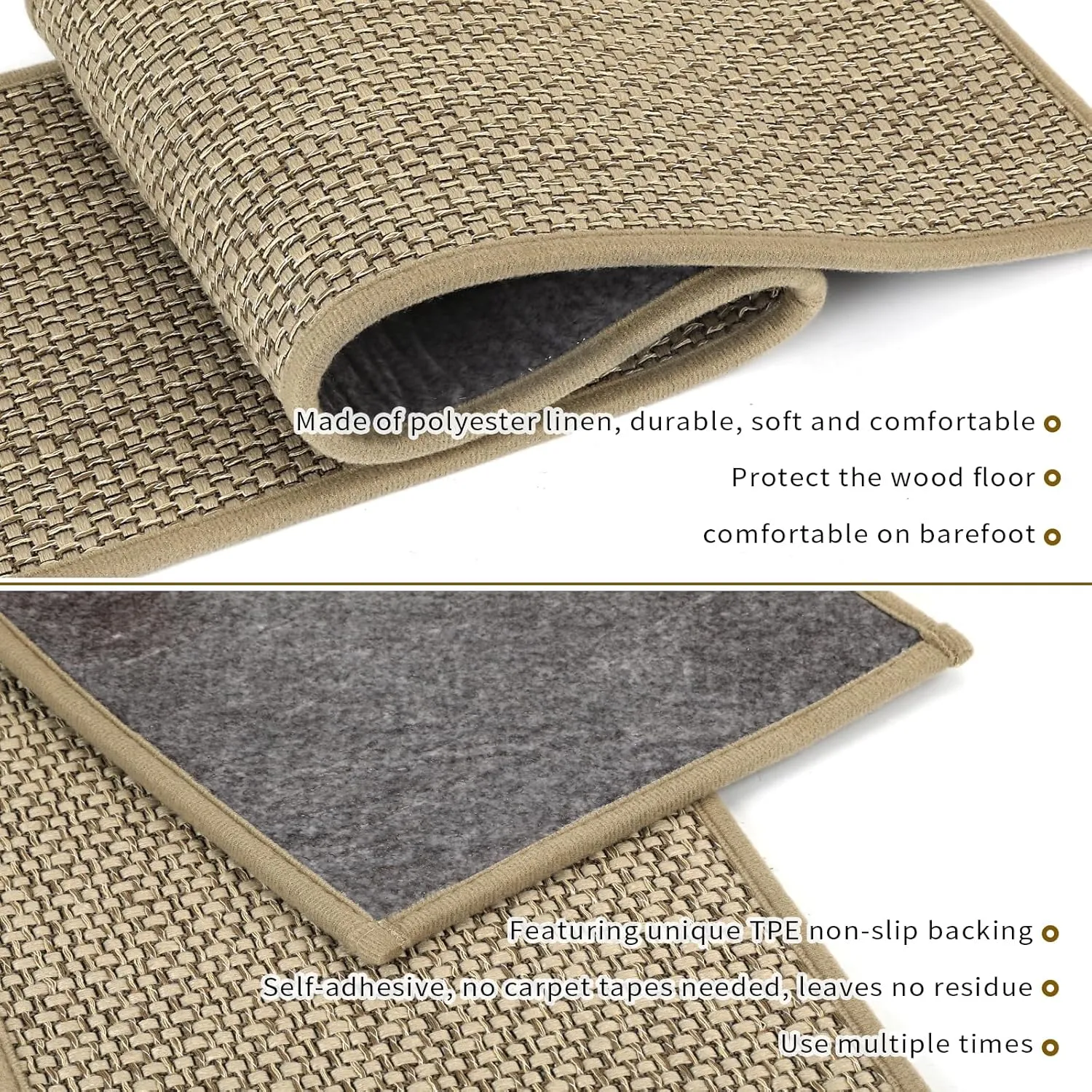 Stair Treads Non Slip for Wooden Steps Indoor 4 Pack 8" X 30" Carpet Stairs Runner for Wood Stairs, Stair Tread Rugs with Reusable Adhesive for Dogs Kids and Elders, Machine Washable, Beige