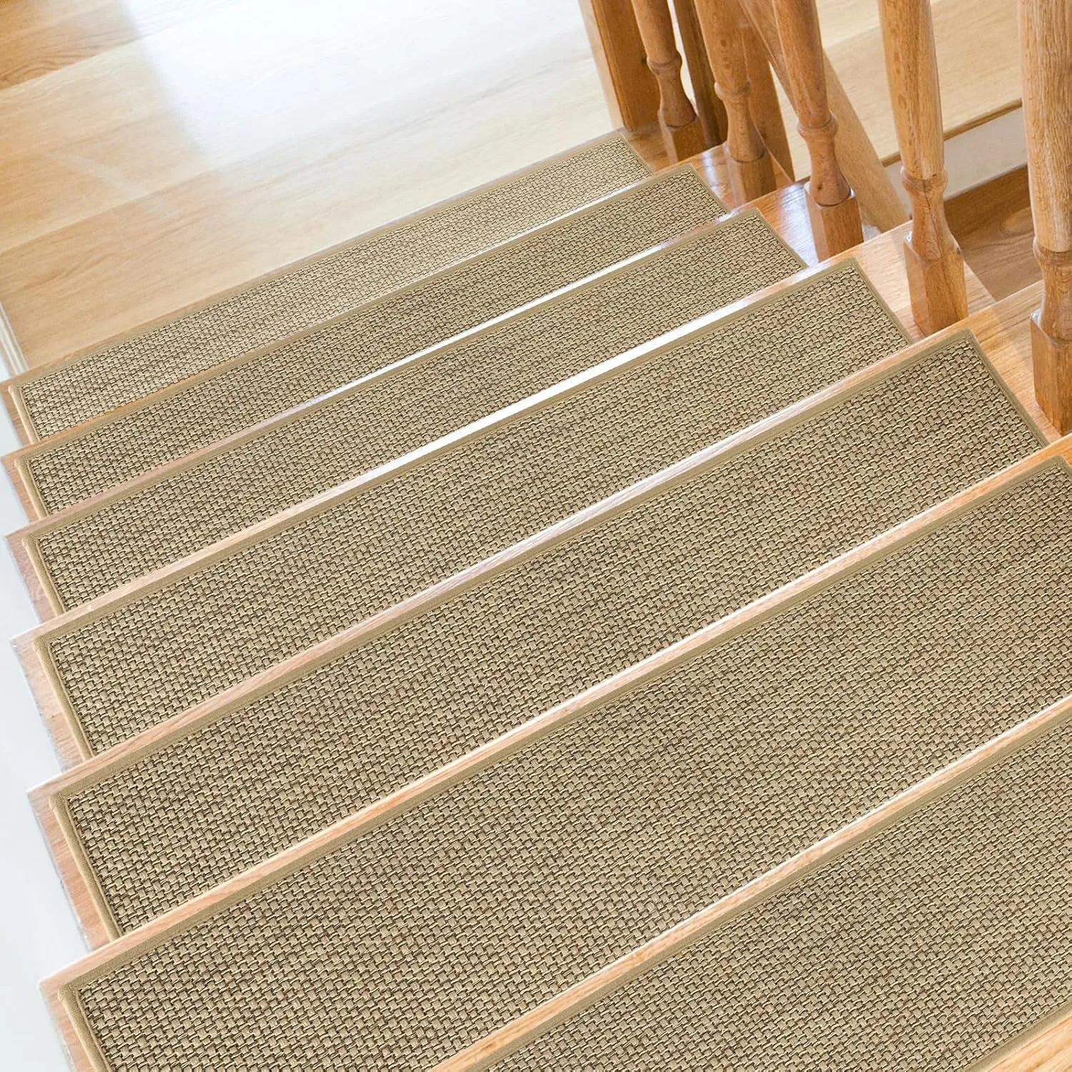 Stair Treads Non Slip for Wooden Steps Indoor 4 Pack 8" X 30" Carpet Stairs Runner for Wood Stairs, Stair Tread Rugs with Reusable Adhesive for Dogs Kids and Elders, Machine Washable, Beige