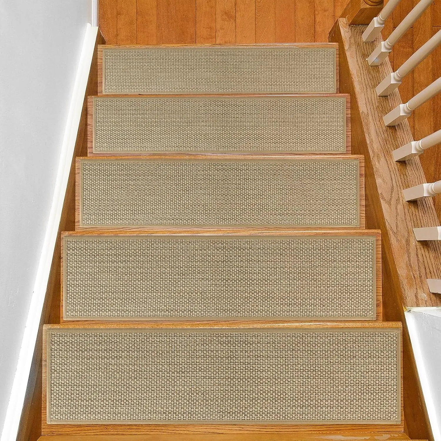 Stair Treads Non Slip for Wooden Steps Indoor 4 Pack 8" X 30" Carpet Stairs Runner for Wood Stairs, Stair Tread Rugs with Reusable Adhesive for Dogs Kids and Elders, Machine Washable, Beige