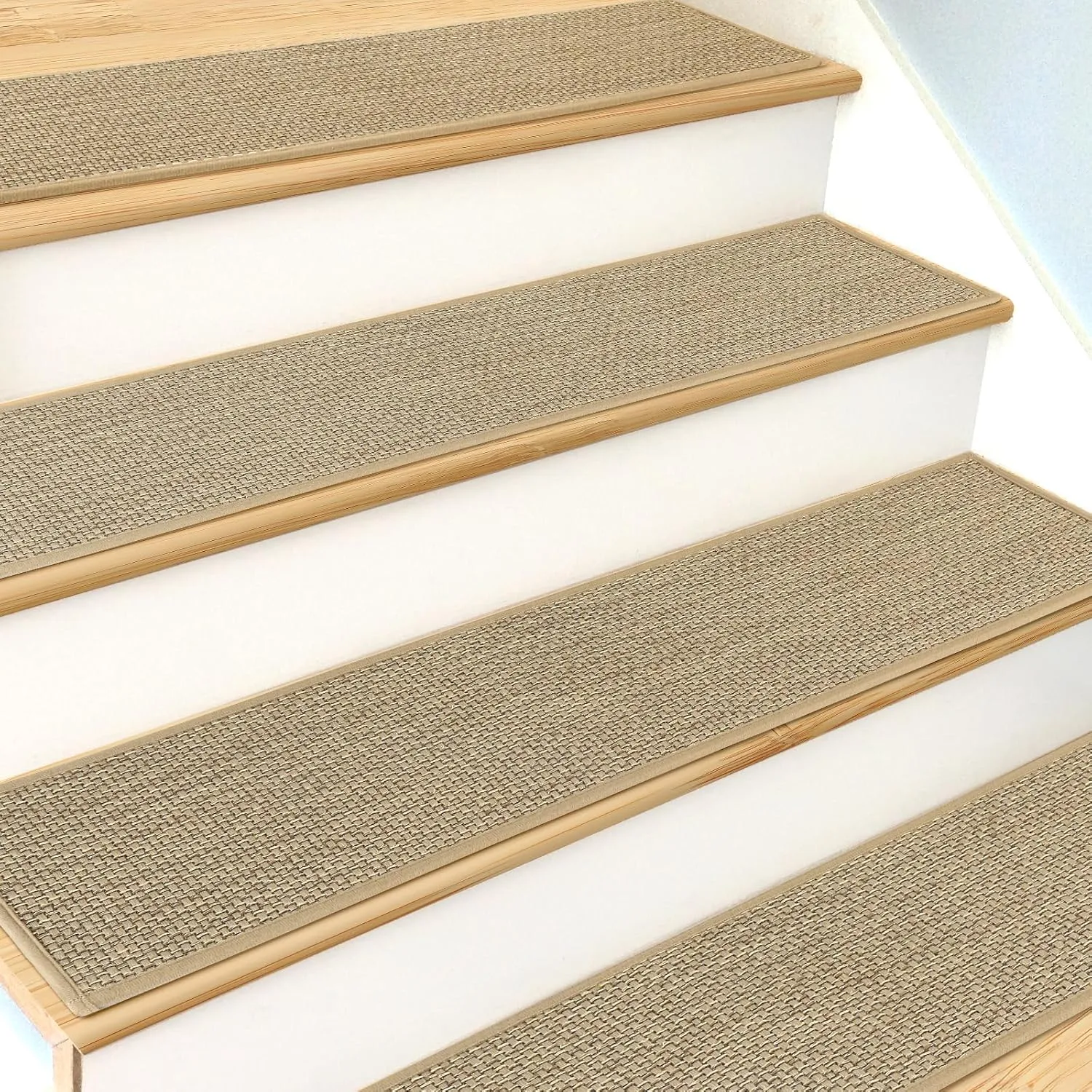 Stair Treads Non Slip for Wooden Steps Indoor 4 Pack 8" X 30" Carpet Stairs Runner for Wood Stairs, Stair Tread Rugs with Reusable Adhesive for Dogs Kids and Elders, Machine Washable, Beige