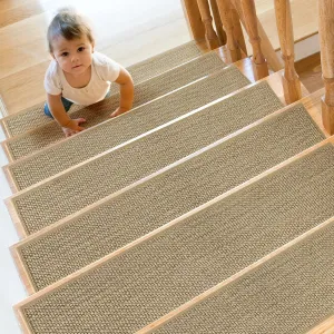 Stair Treads Non Slip for Wooden Steps Indoor 4 Pack 8" X 30" Carpet Stairs Runner for Wood Stairs, Stair Tread Rugs with Reusable Adhesive for Dogs Kids and Elders, Machine Washable, Beige