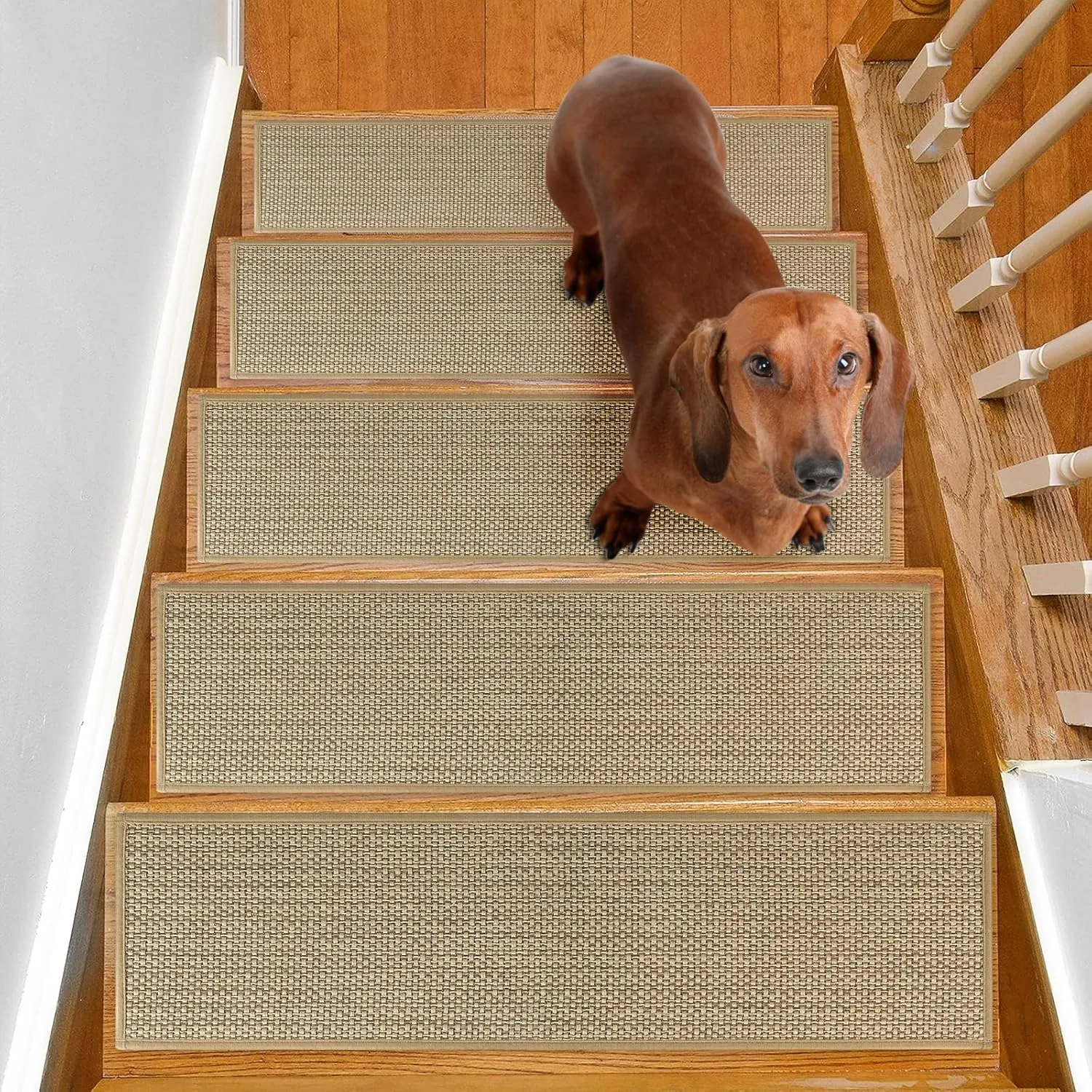 Stair Treads Non Slip for Wooden Steps Indoor 4 Pack 8" X 30" Carpet Stairs Runner for Wood Stairs, Stair Tread Rugs with Reusable Adhesive for Dogs Kids and Elders, Machine Washable, Beige