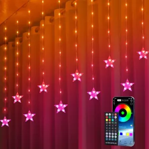 Star Curtain Lights, 10ft x 3.3ft RGB LED Color Changing String Fairy Lights Stars Curtain, Smart APP & IR Remote, 200  Scene Modes for Bedroom Backdrop Indoor Outdoor Christmas Decorations