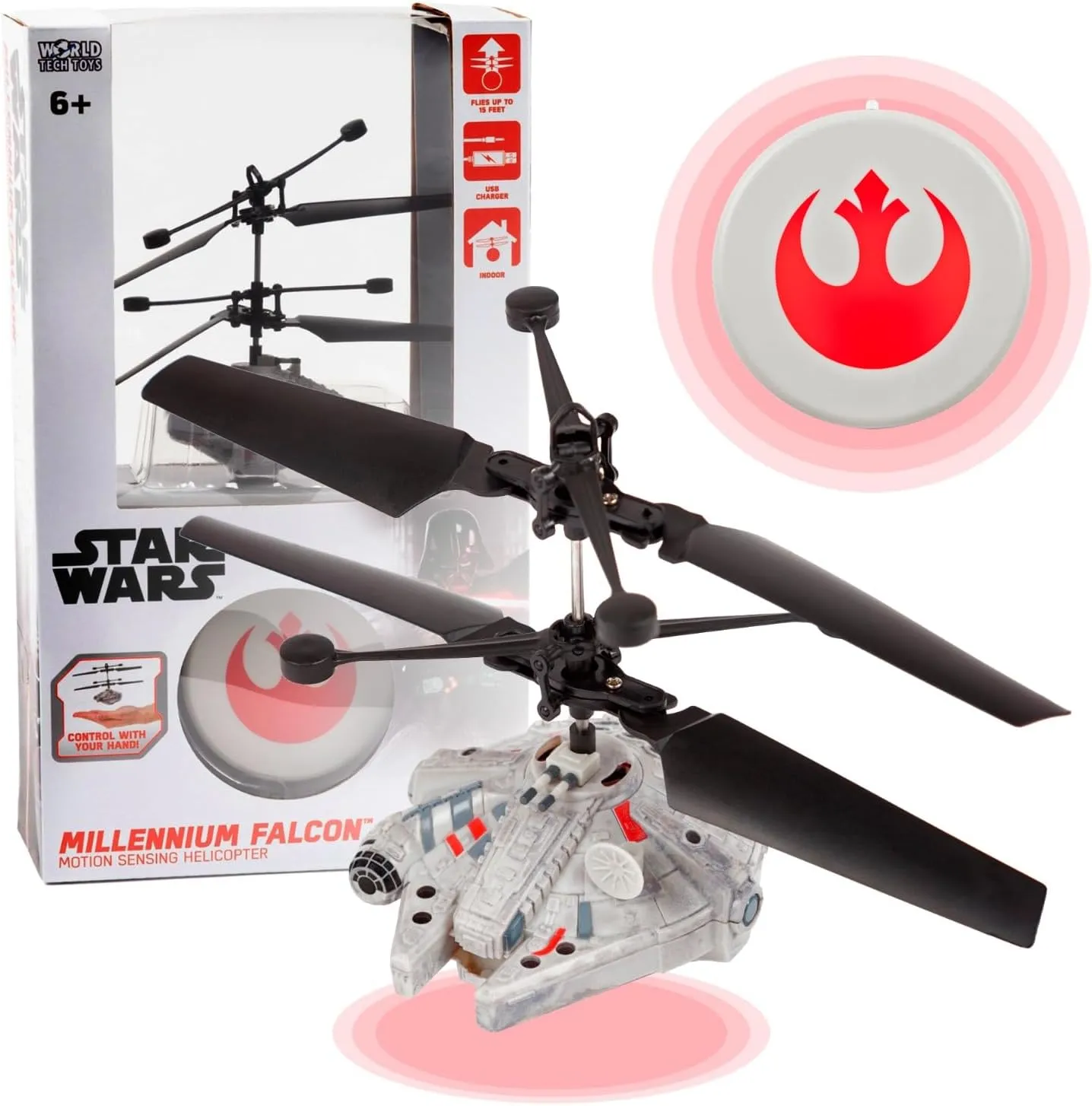 Star Wars Millennium Falcon Motion Sensing Helicopter - Officially Licensed Flying Toy with LED Lights and Easy Hand-Control (Star Wars Millennium Falcon)