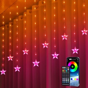 Star Curtain Lights, 10ft x 3.3ft RGB LED Color Changing String Fairy Lights Stars Curtain, Smart APP & IR Remote, 200  Scene Modes for Bedroom Backdrop Indoor Outdoor Christmas Decorations