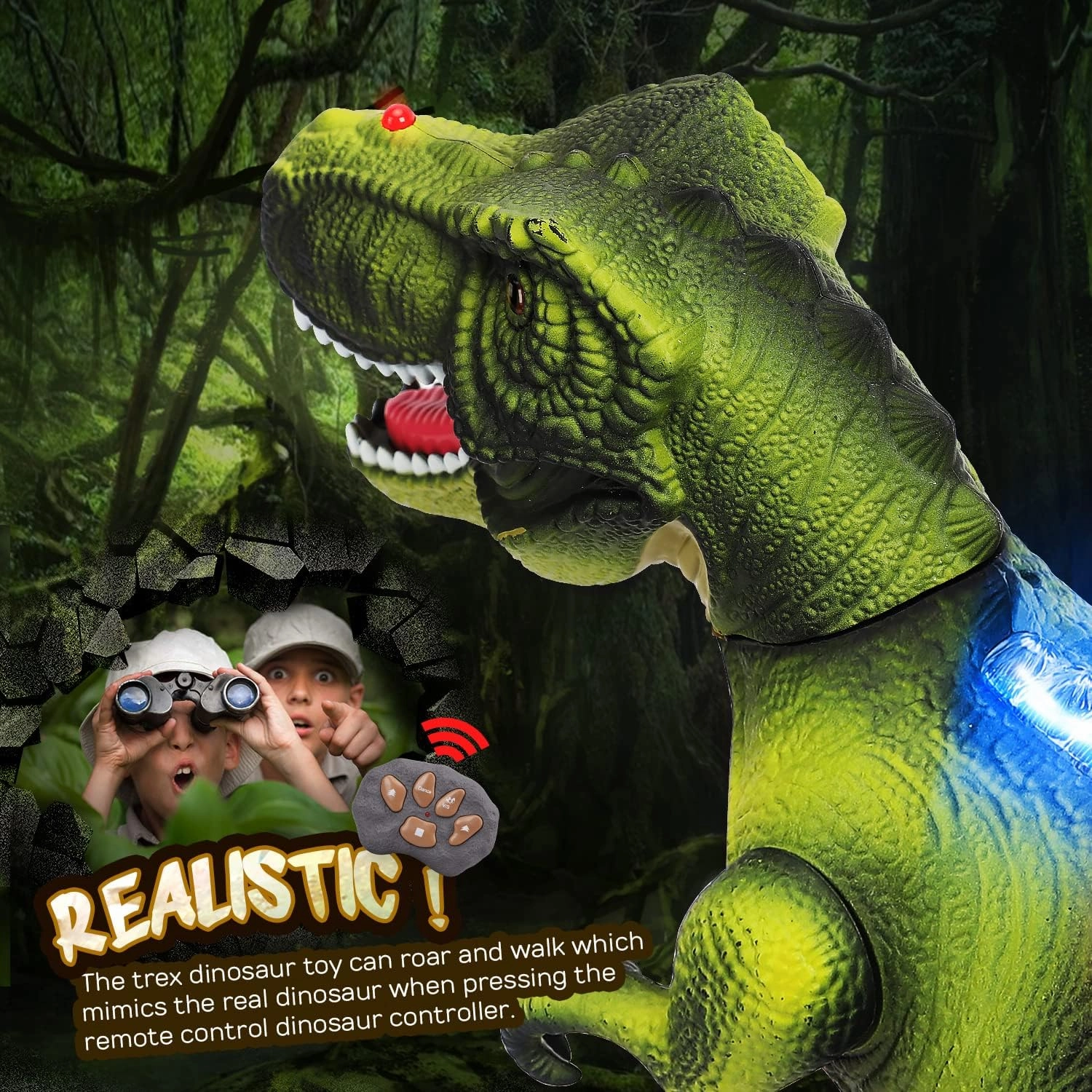 STEAM Life Remote Control Dinosaur Toys for Kids, Electronic Walking Dinosaur Robot with Light Up & Realistic Roaring Sound, Boy Toys for Ages 3-7 Years Old - Green