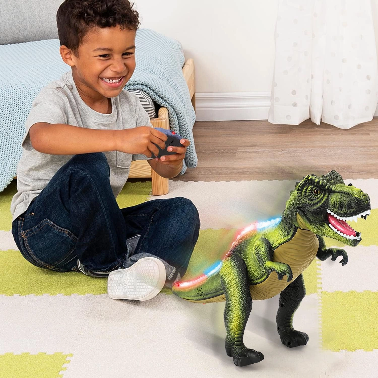 STEAM Life Remote Control Dinosaur Toys for Kids, Electronic Walking Dinosaur Robot with Light Up & Realistic Roaring Sound, Boy Toys for Ages 3-7 Years Old - Green