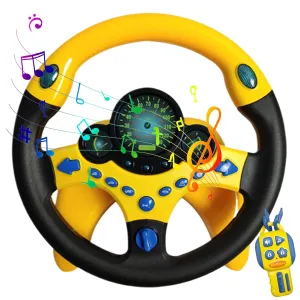 Steering Wheel Toy with Key & U-shaped Base 10x10in Simulated Toy Steering Wheel with Light and Sound 360° Rotatable Battery Powered for Kids 3 , Yellow