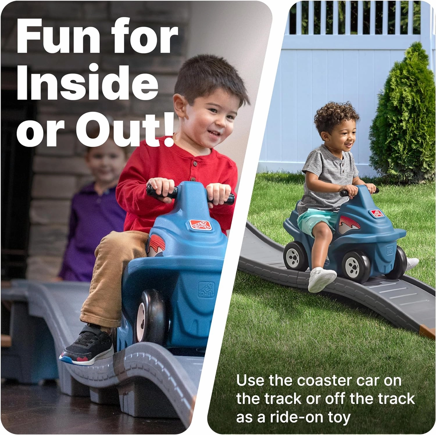 Step2 Up & Down Roller Coaster Kids Ride On Toy, Push Car, Indoor/Outdoor Playset, Made of Durable Plastic, Max Weight 50 lbs., for Toddlers 2-5 Years Old, Gray & Blue