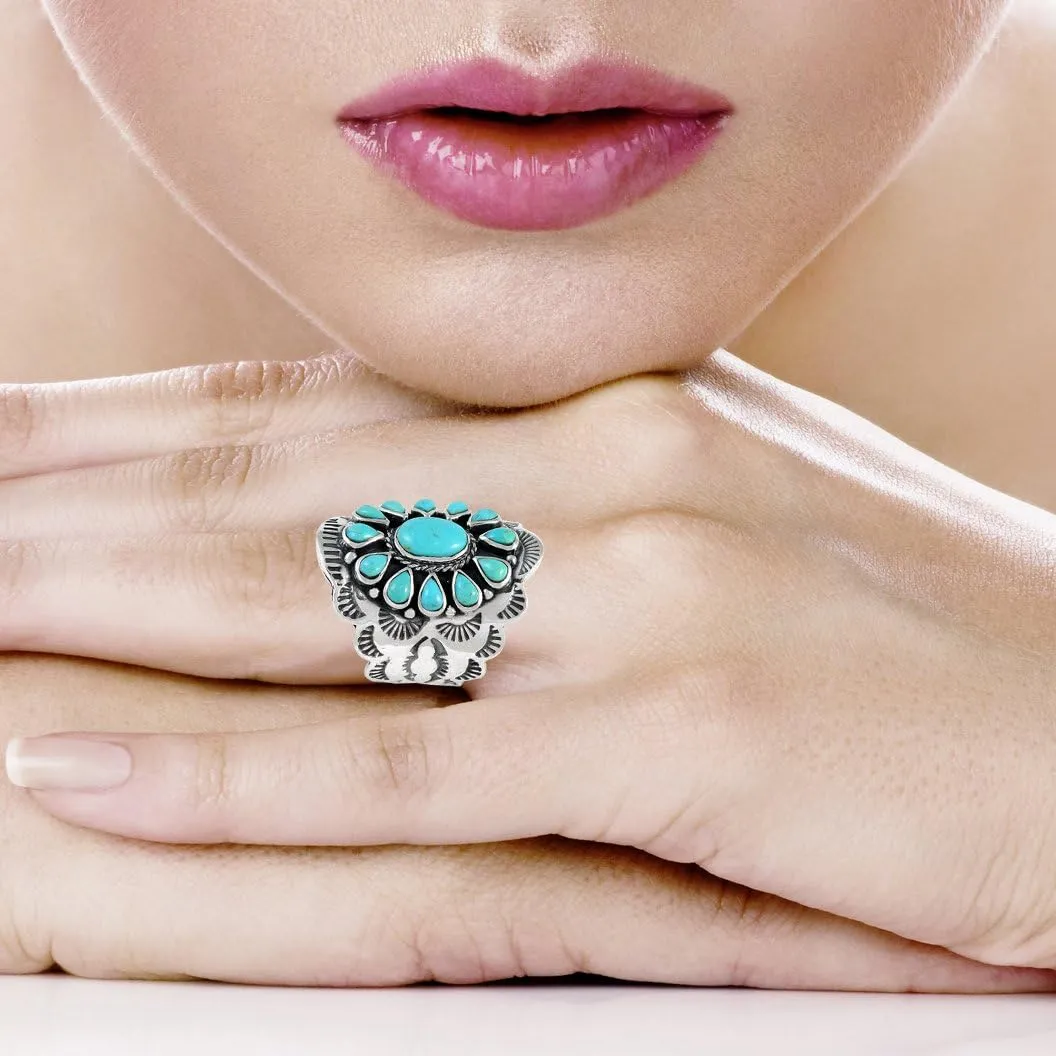 Sterling Silver Genuine Gemstones & Turquoise Ring (SELECT color)