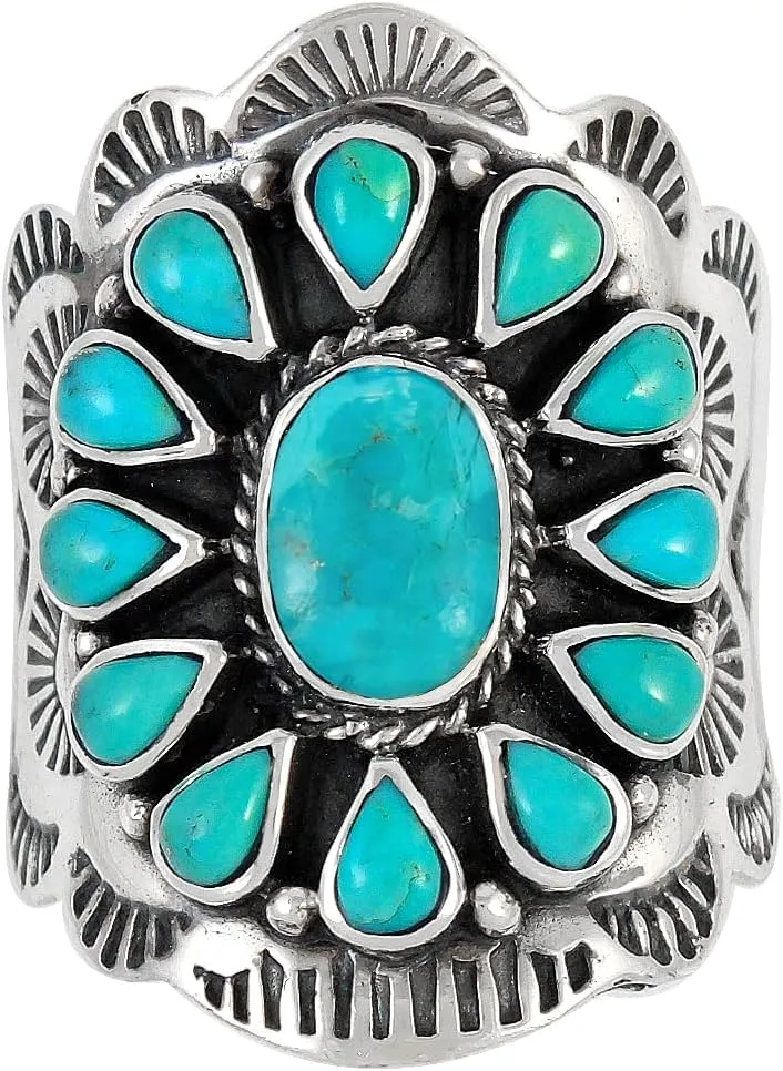 Sterling Silver Genuine Gemstones & Turquoise Ring (SELECT color)