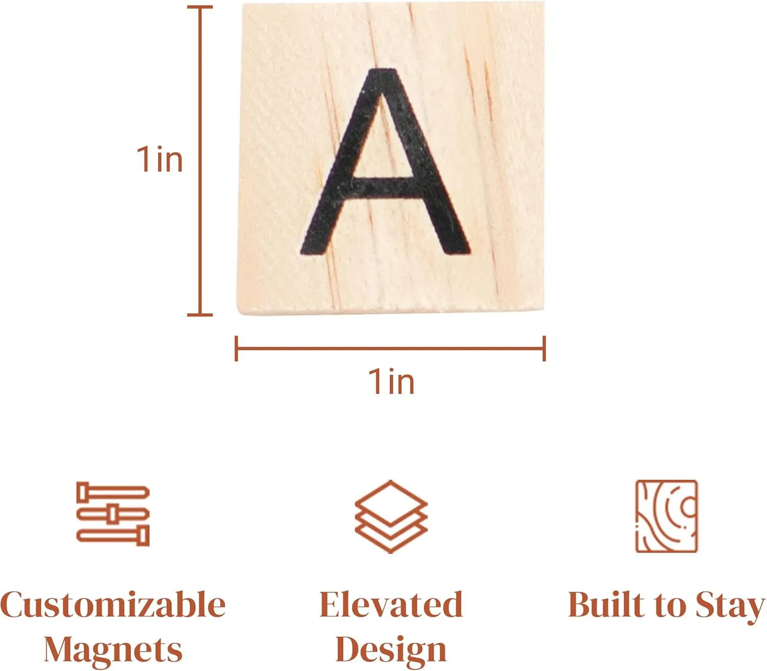 Stiles 100 Piece Wooden Magnetic Letter Tiles - Natural Alphabet Magnets for Whiteboard, Fridge, or Magnetic Letter Board