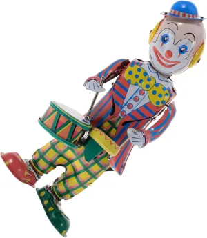 STOBOK Wind up Tinplate Drumming Clown Toy - Retro Nostalgia Collectible for Decoration, Adults Collection, Home & Office Decor