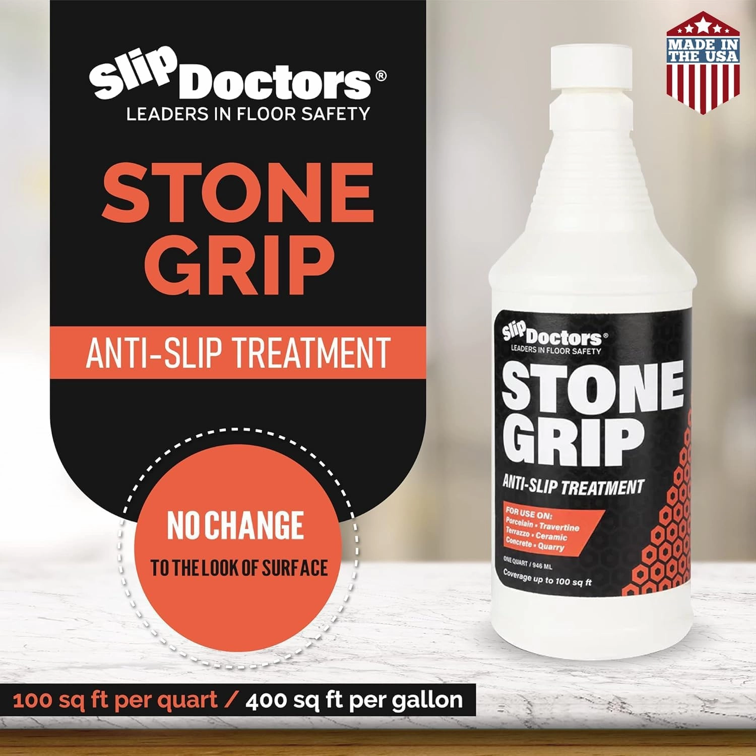 Stone Grip Industrial (Quart) Non-Slip Floor Treatment for Tile and Stone to Prevent Slippery Floors. Indoor/Outdoor, Residential/Commercial, Works in Minutes for Increased Traction