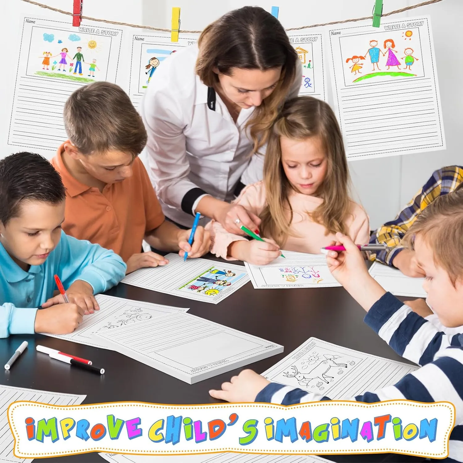 Story Writing Paper Bulk for Kids 8.5 x 11" Elementary Primary Notebook with Picture Space and Lines Draw and Write Story Primary K 2 Handwriting Paper for Creating Writing(400 Sheets)