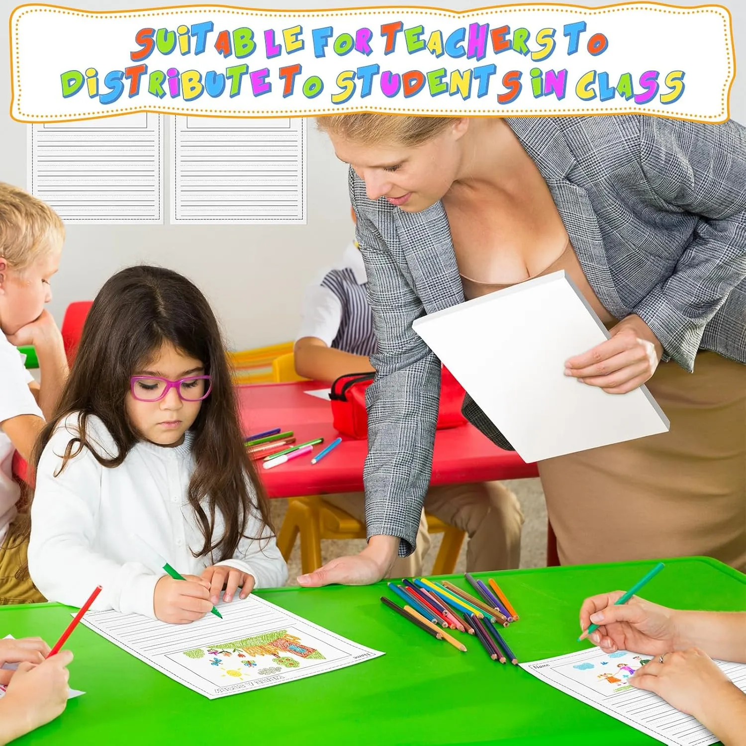 Story Writing Paper Bulk for Kids 8.5 x 11" Elementary Primary Notebook with Picture Space and Lines Draw and Write Story Primary K 2 Handwriting Paper for Creating Writing(400 Sheets)