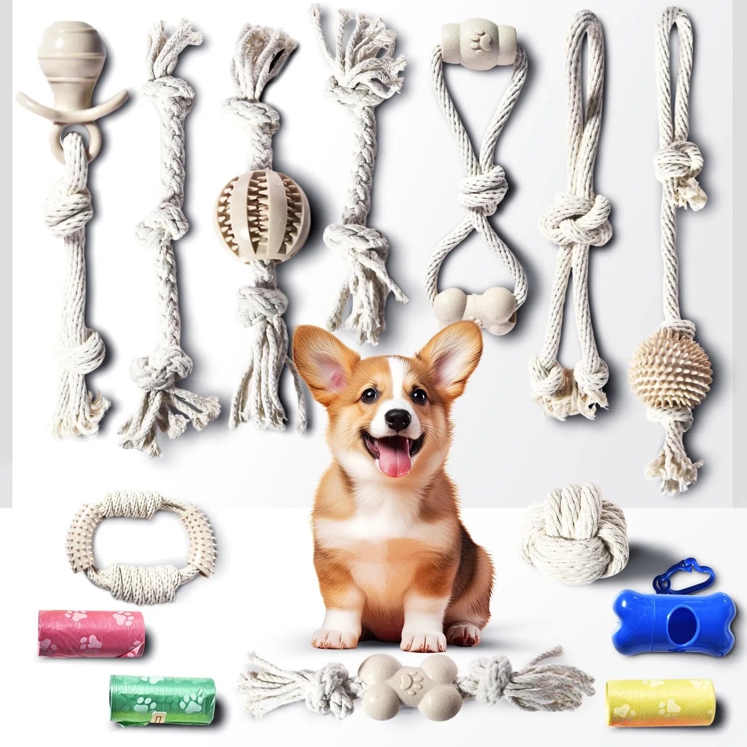 Stride Small Dog Toys - Pack of 14, Interactive & Durable Rope Toys for Small & Medium Dogs, Non-Toxic & Dye Free Cotton, Ideal for Puppy Teething, Anxiety & Boredom Relief