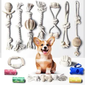 Stride Small Dog Toys - Pack of 14, Interactive & Durable Rope Toys for Small & Medium Dogs, Non-Toxic & Dye Free Cotton, Ideal for Puppy Teething, Anxiety & Boredom Relief